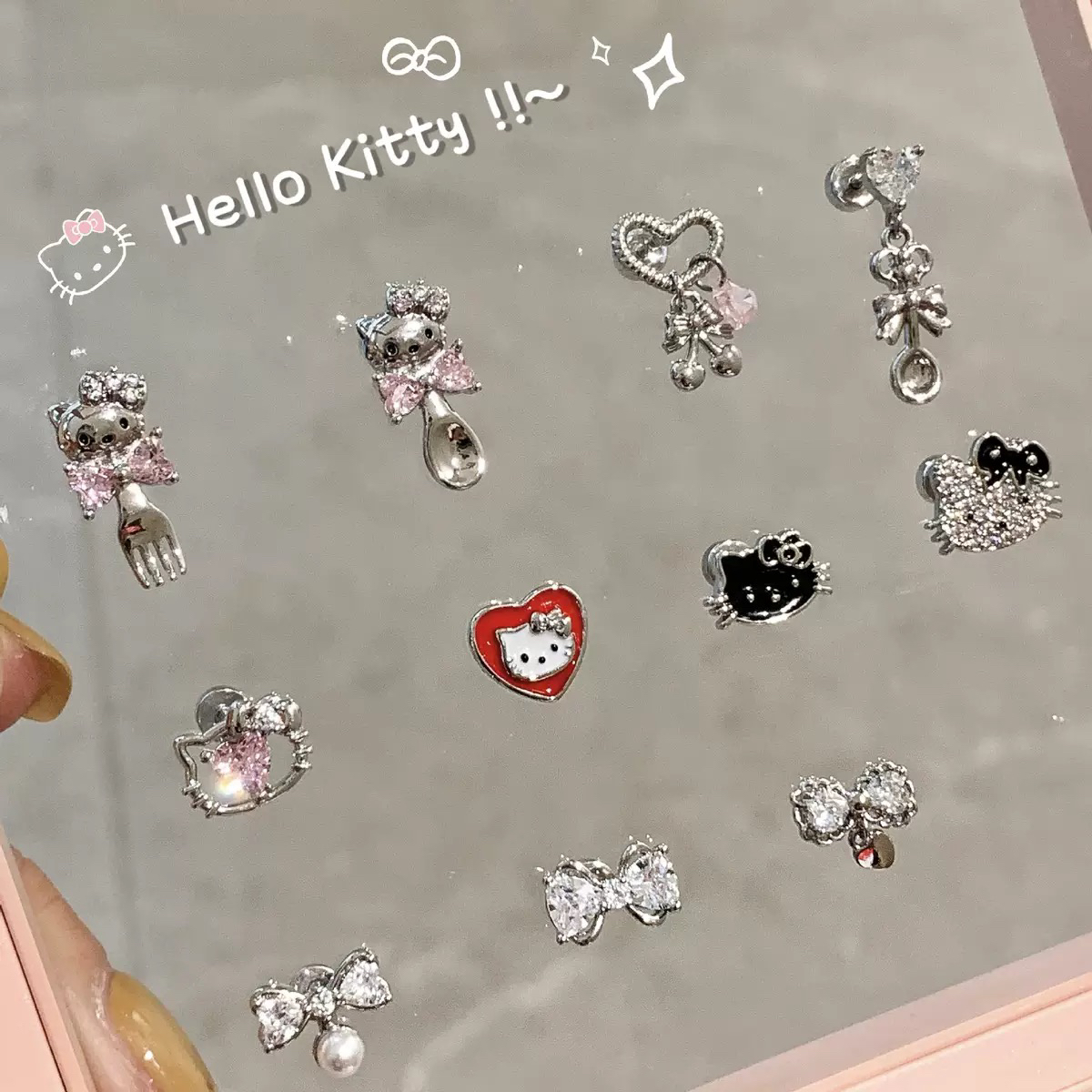 钛钢耳饰 KT猫可爱风E组 小众耳钉钛钢耳钉爆闪耳钉耳骨钉耳窝钉