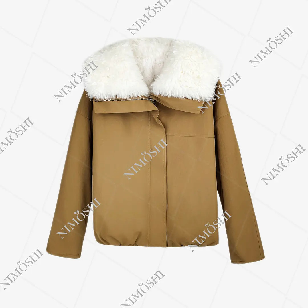 【丹丹】新款羊羔毛大毛毛翻领缎面皮宽松外套加厚保暖大衣Z0001