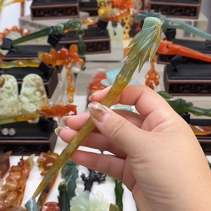 蛇纹石玉岫玉发簪未镶嵌