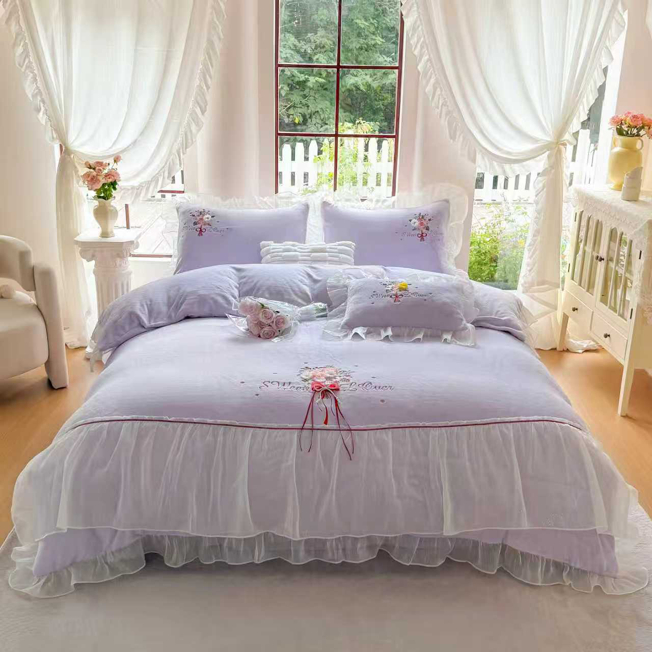 牛奶绒六件套 欧式雅致蕾丝床品 浪漫寝居