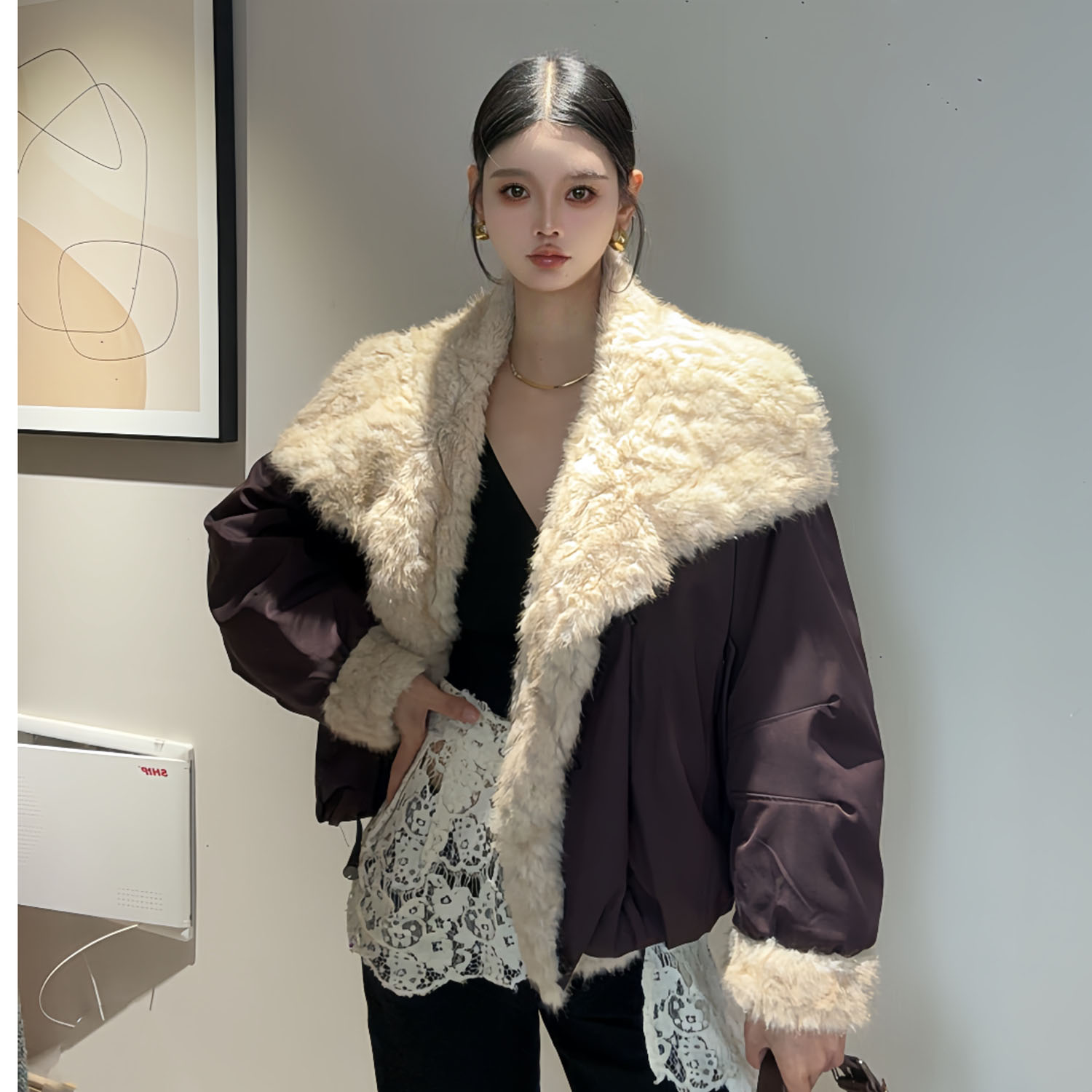  冬款韩版宽松百搭加厚保暖大翻领白鸭绒内胆派克服毛毛外套