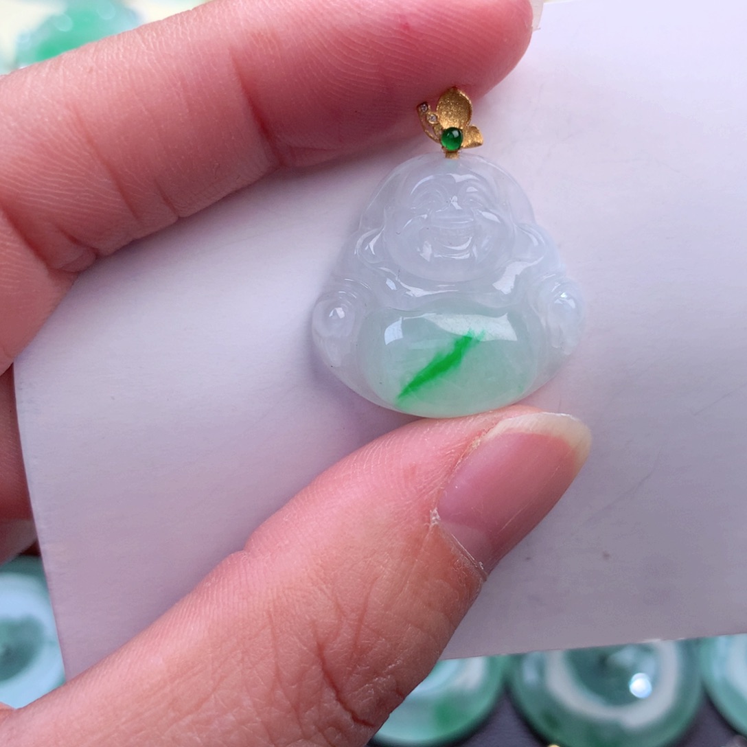 翡翠吊坠(不含链)18K金镶嵌