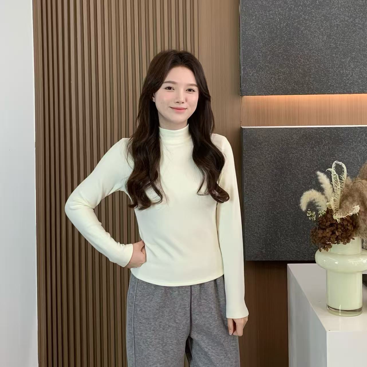 小羽酱小个子定制冬季百搭保暖发热锁温德绒半高领加绒T恤打底衫