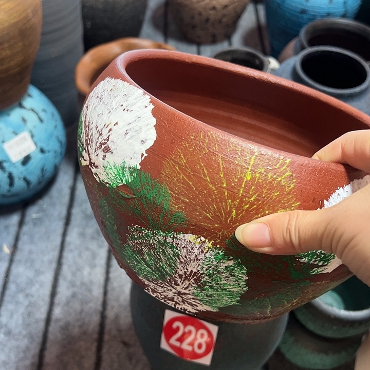 彩绘浅盆默认打孔高14口19