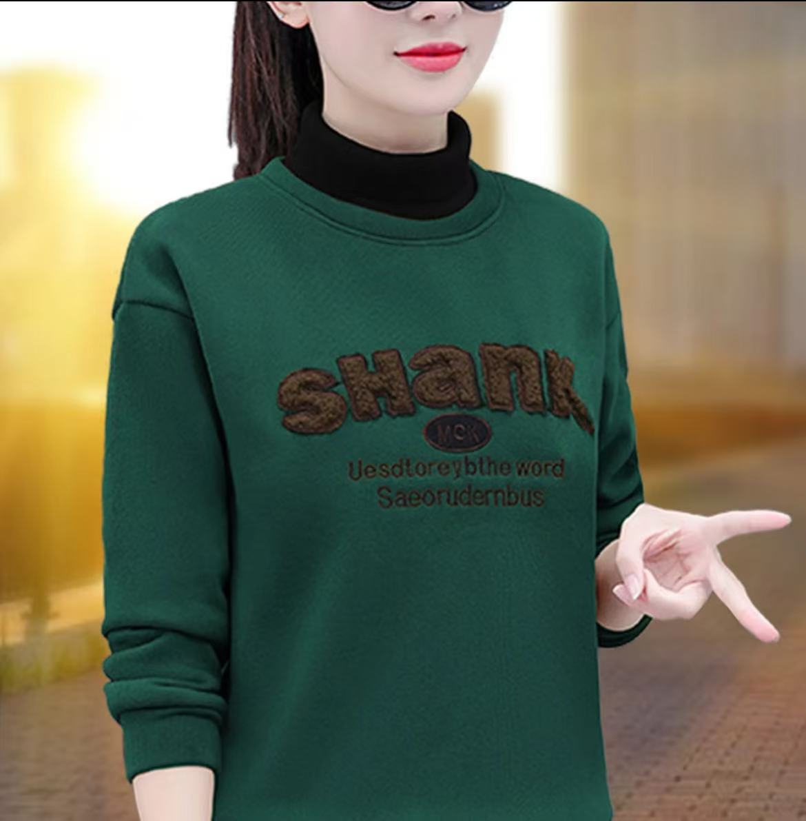 5074-时尚假两件高领卫衣女秋冬加绒春秋