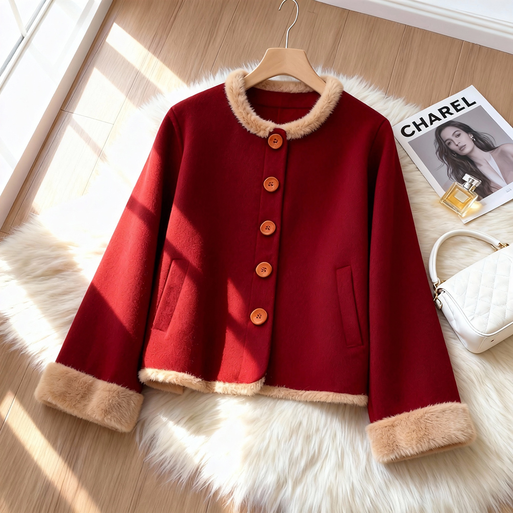 新中式国风红色毛呢外套女2025冬季新款本命年气质高级感复古上衣