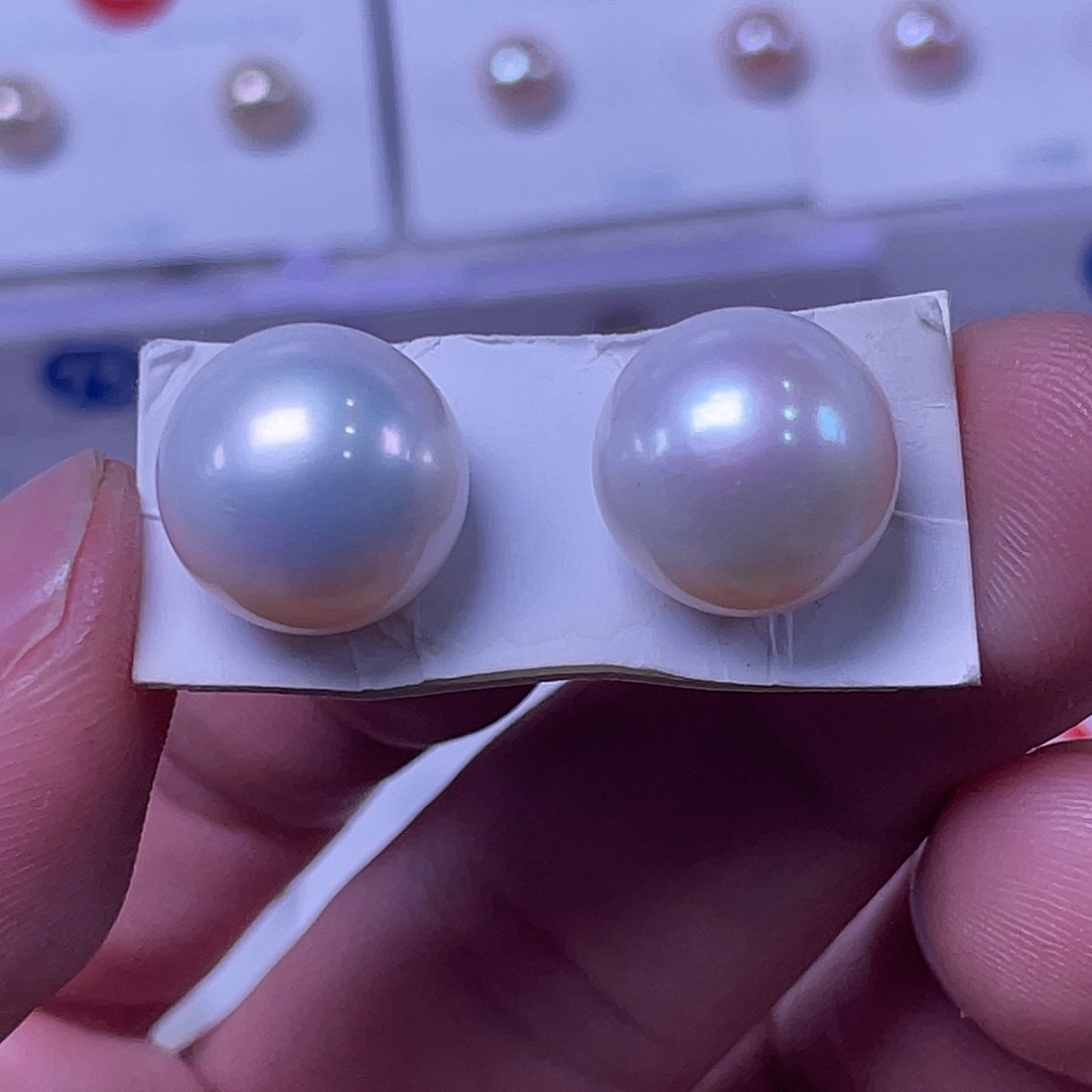 三***花耳饰淡水珍珠银S925镶嵌