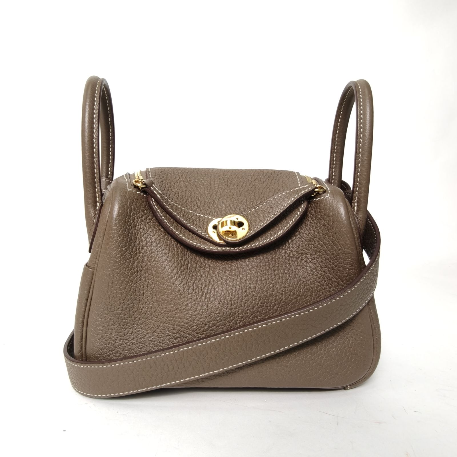 95新 Hermes/爱马仕 【双双】Lindy Mini 18大象灰 TC皮 Y刻 金扣