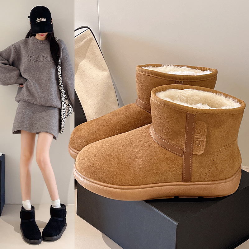 短筒雪地靴女冬季女鞋一体加绒加厚短靴丑萌防滑棉鞋
