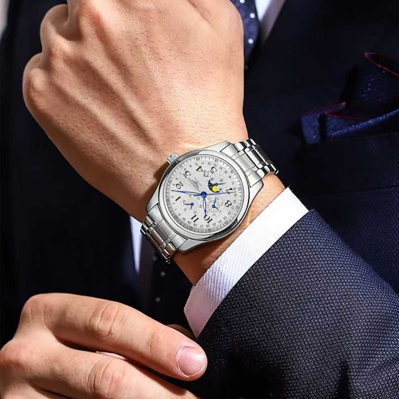 【正品直发】男士全自动防水八针月相手表40MM商务休闲款式p