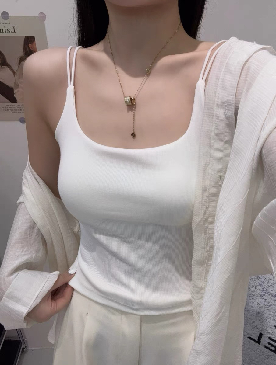 2705#美背固定胸垫免文胸后背两根带镂空背心