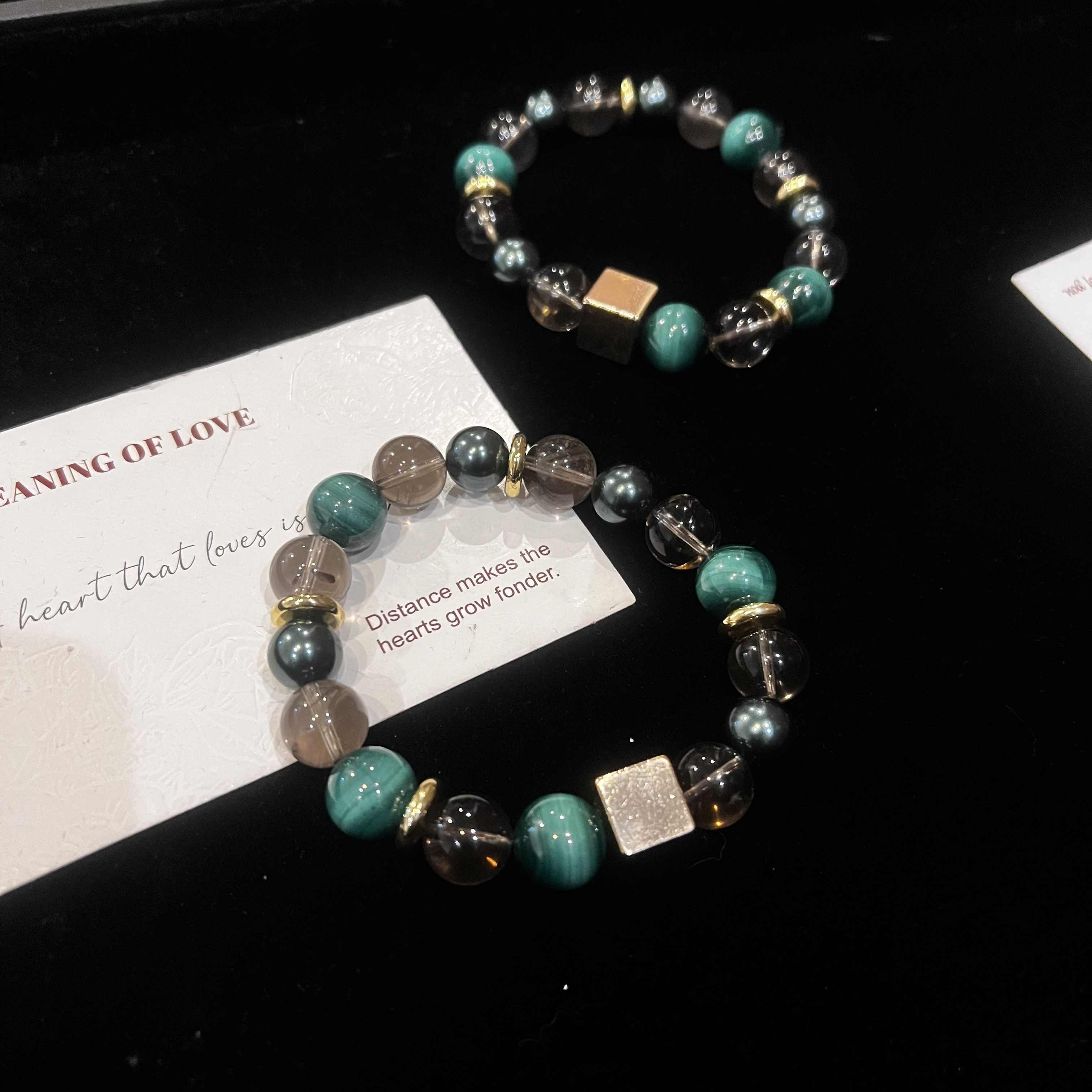 F748 11mm孔雀石拼接茶晶设计款手串 多样性发一