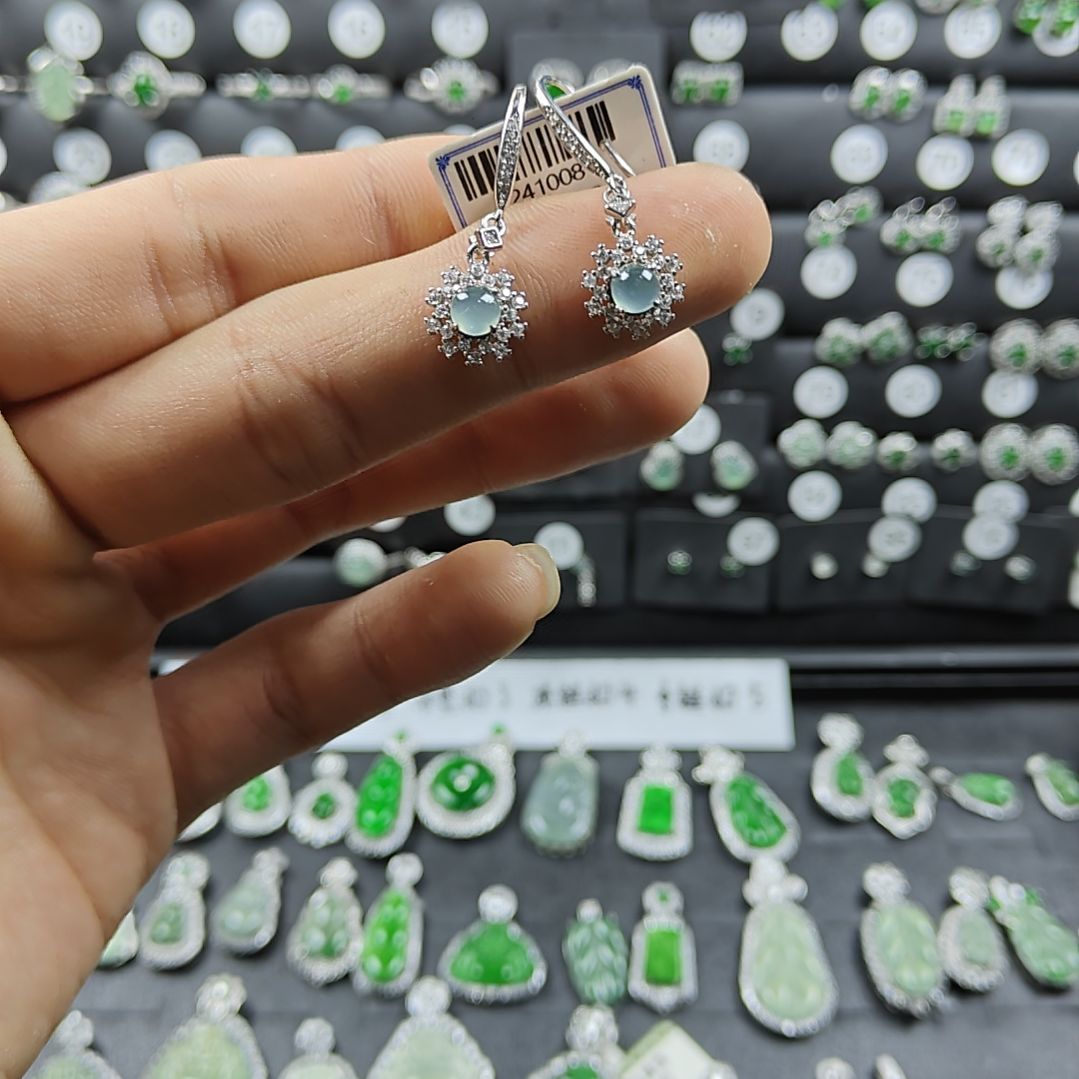 翡翠银S925镶嵌耳饰
