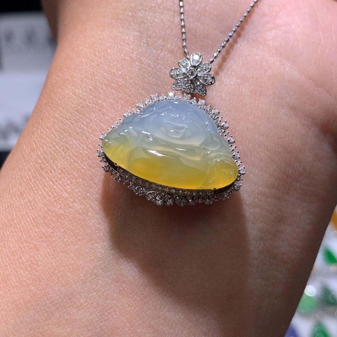 翡翠18K金镶嵌吊坠(不含链)