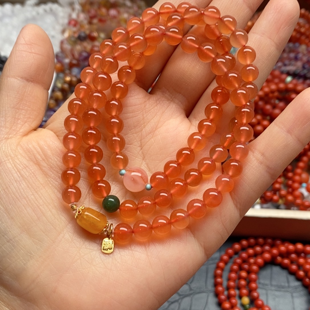 木***…南红玛瑙未镶嵌手链三圈6.5