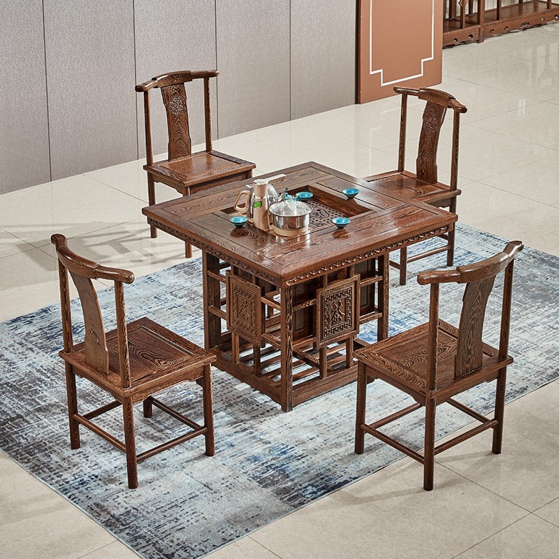 【源头厂家】鸡翅木四方茶台实木中式茶桌椅家用功夫茶台红木家具