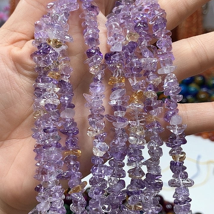 未镶嵌玛瑙/玉髓珠宝半成品天然高透紫黄晶一条绕手4圈