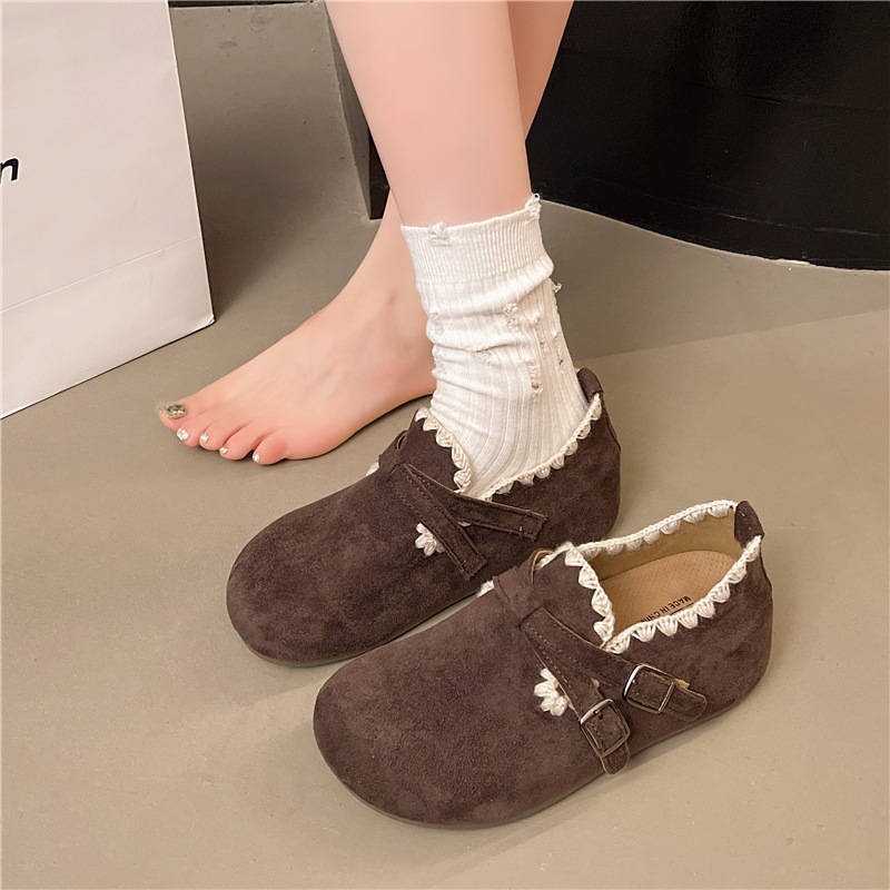 2025秋季新款一脚蹬厚底单鞋女复古皮带扣博肯鞋高颜值时尚懒人鞋