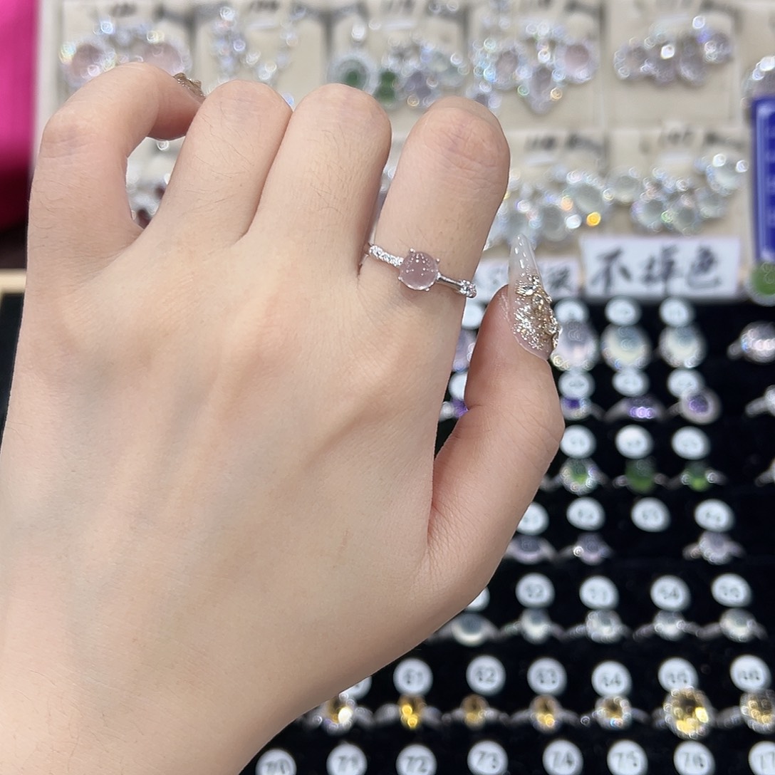 芙蓉石银S925镶嵌戒指