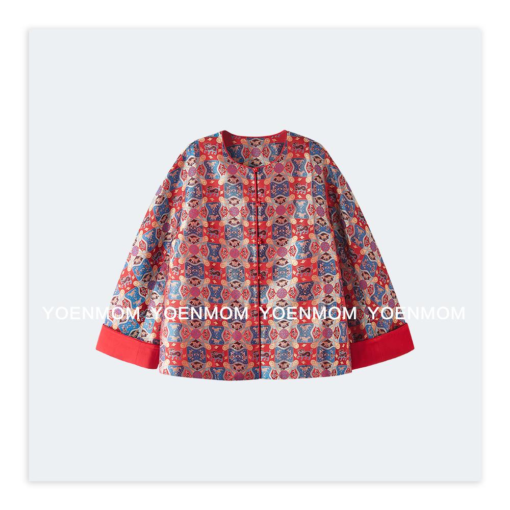 YOENMOM·麒麟祥云·100桑蚕丝宋锦高级偏光新年限定国风老钱外套