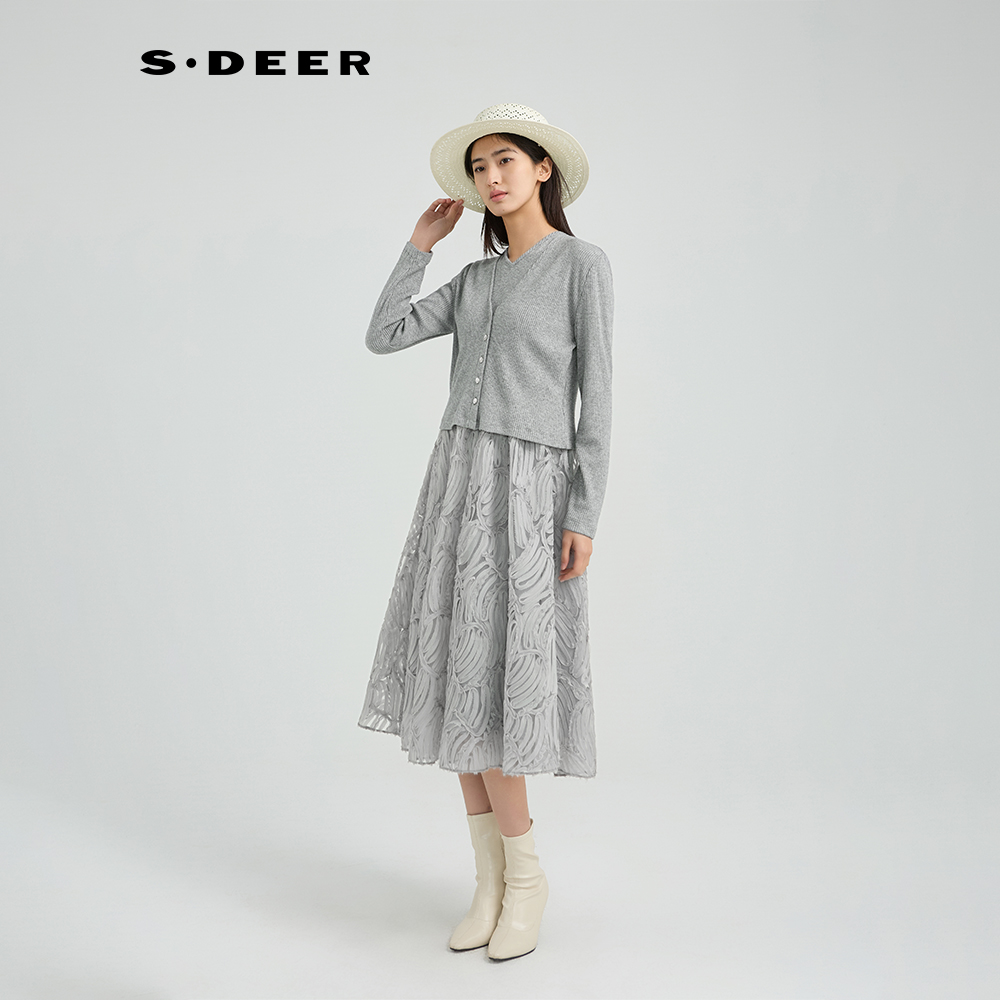 S·DEER圣迪奥气质针织轻奢时尚设计师优雅休闲冬季两件套连衣裙