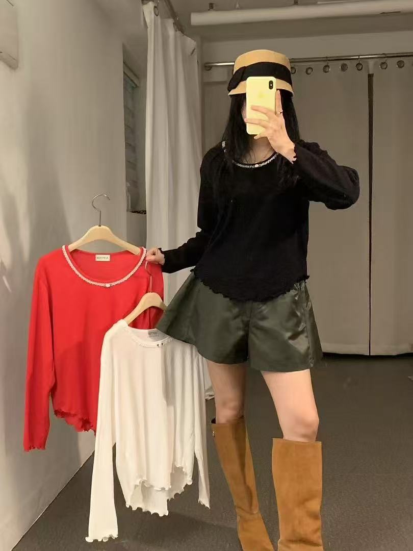 【no退no换】芳芳在韩国 东大门正品代购/JU家/木耳边设计长袖T