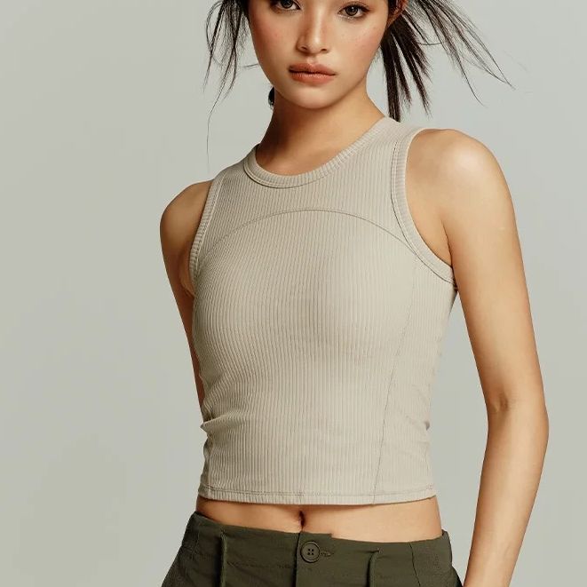 L家少女5 椰奶运动背心 一体固定杯外穿高强度防震瑜伽背心高级感