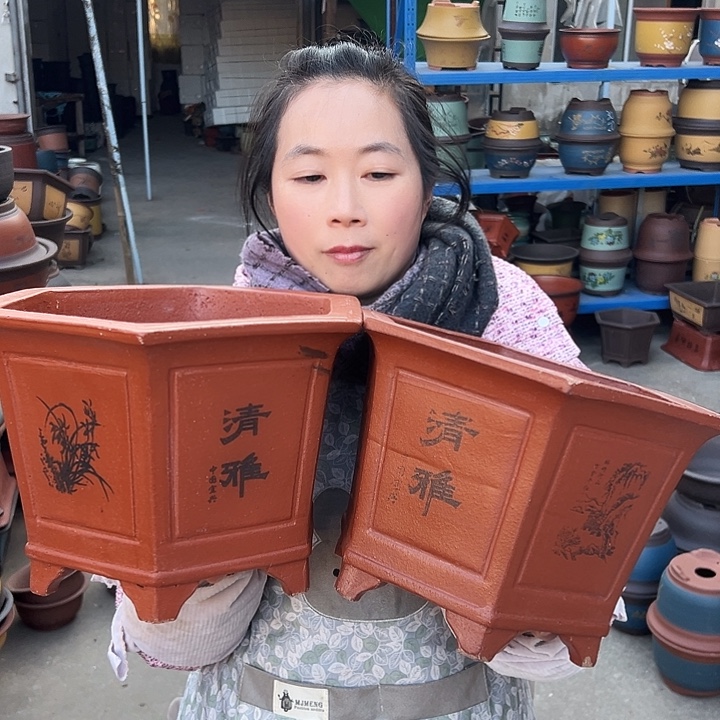 25+25红清雅六方花盆花盆