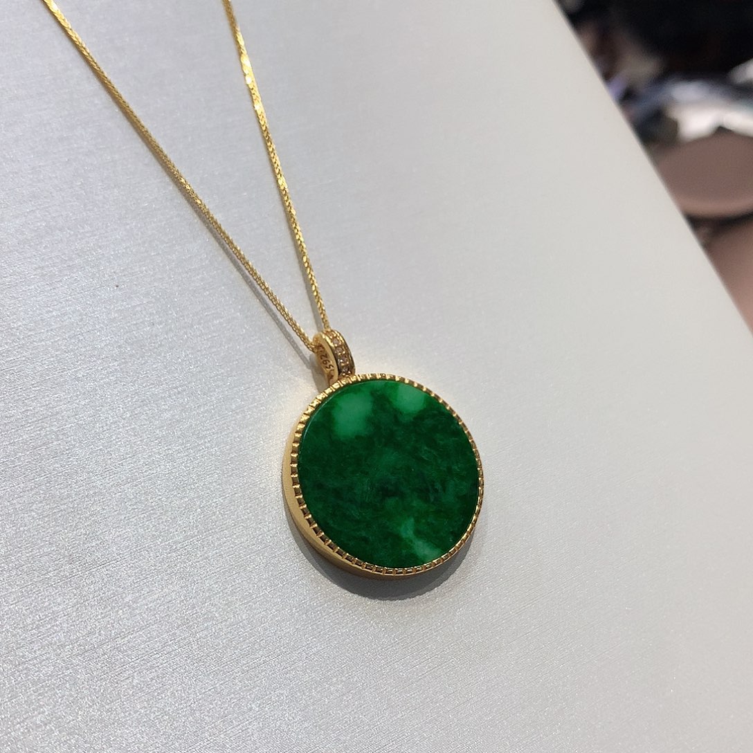 翡翠银S925镶嵌颈饰天然翡翠