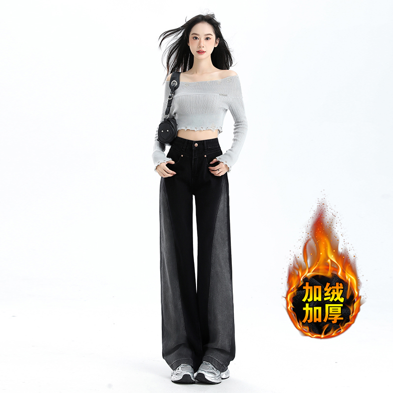 黑色高腰阔腿牛仔裤女2025秋冬复古宽松直筒显瘦百搭拖地裤子