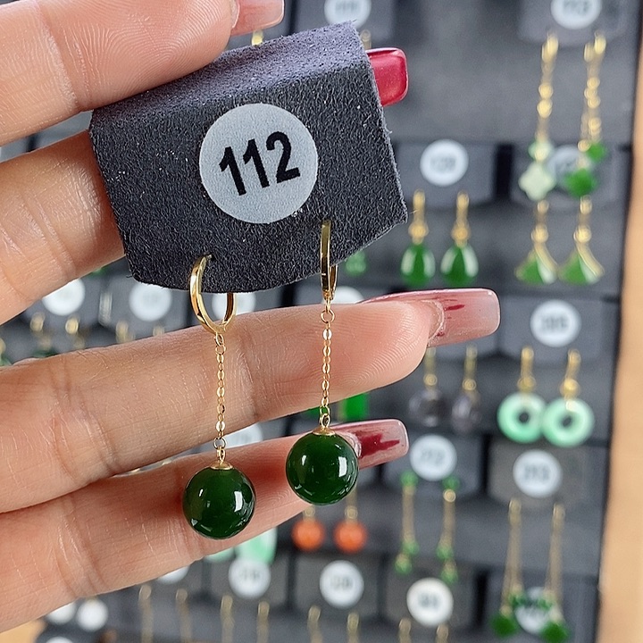 和田玉耳饰18K金镶嵌