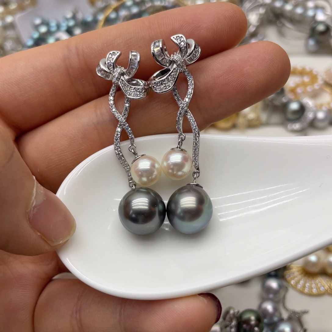 银S925镶嵌海水珍珠耳饰