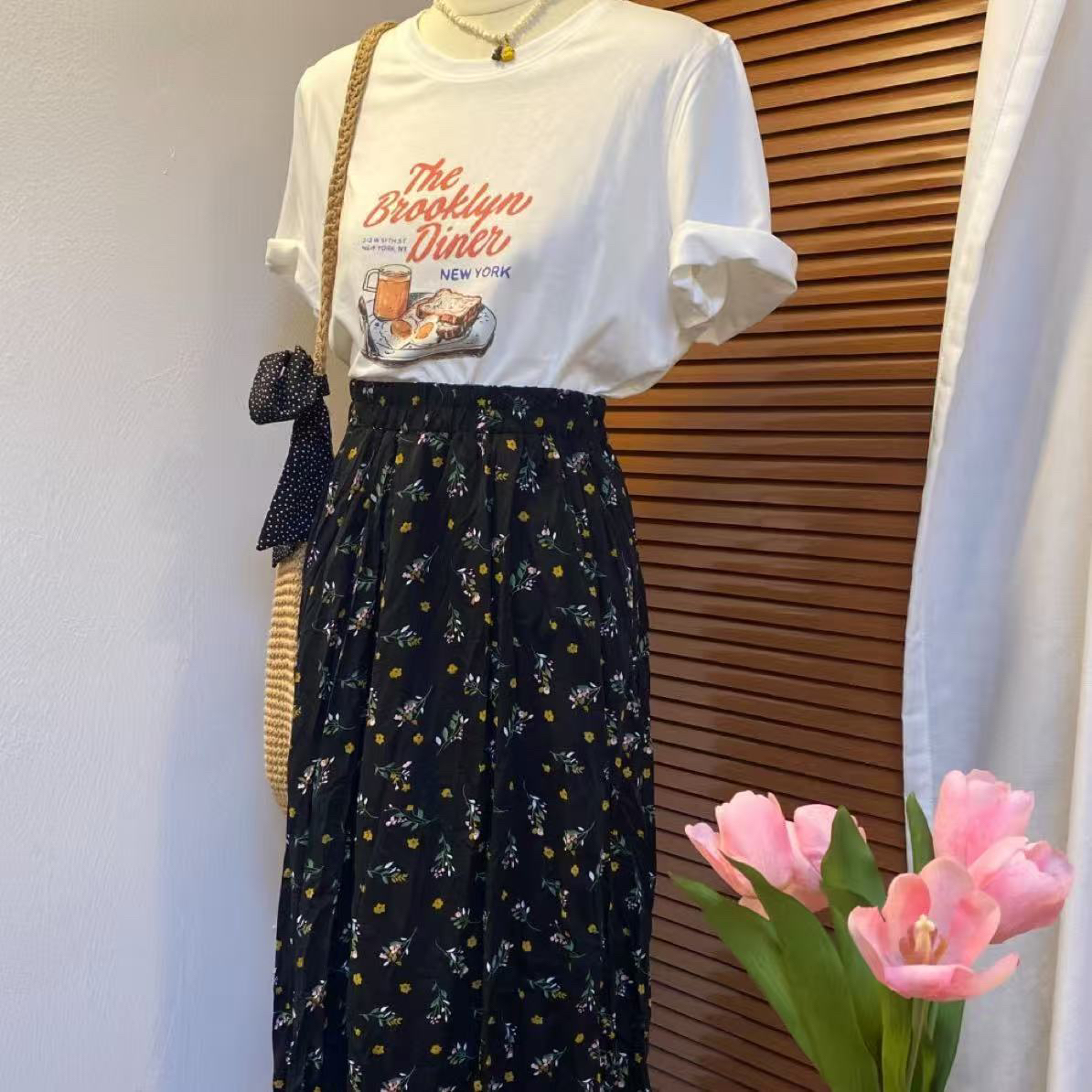 【直播特价专用】春秋新款碎花显瘦百搭A字休闲百褶半身裙子女