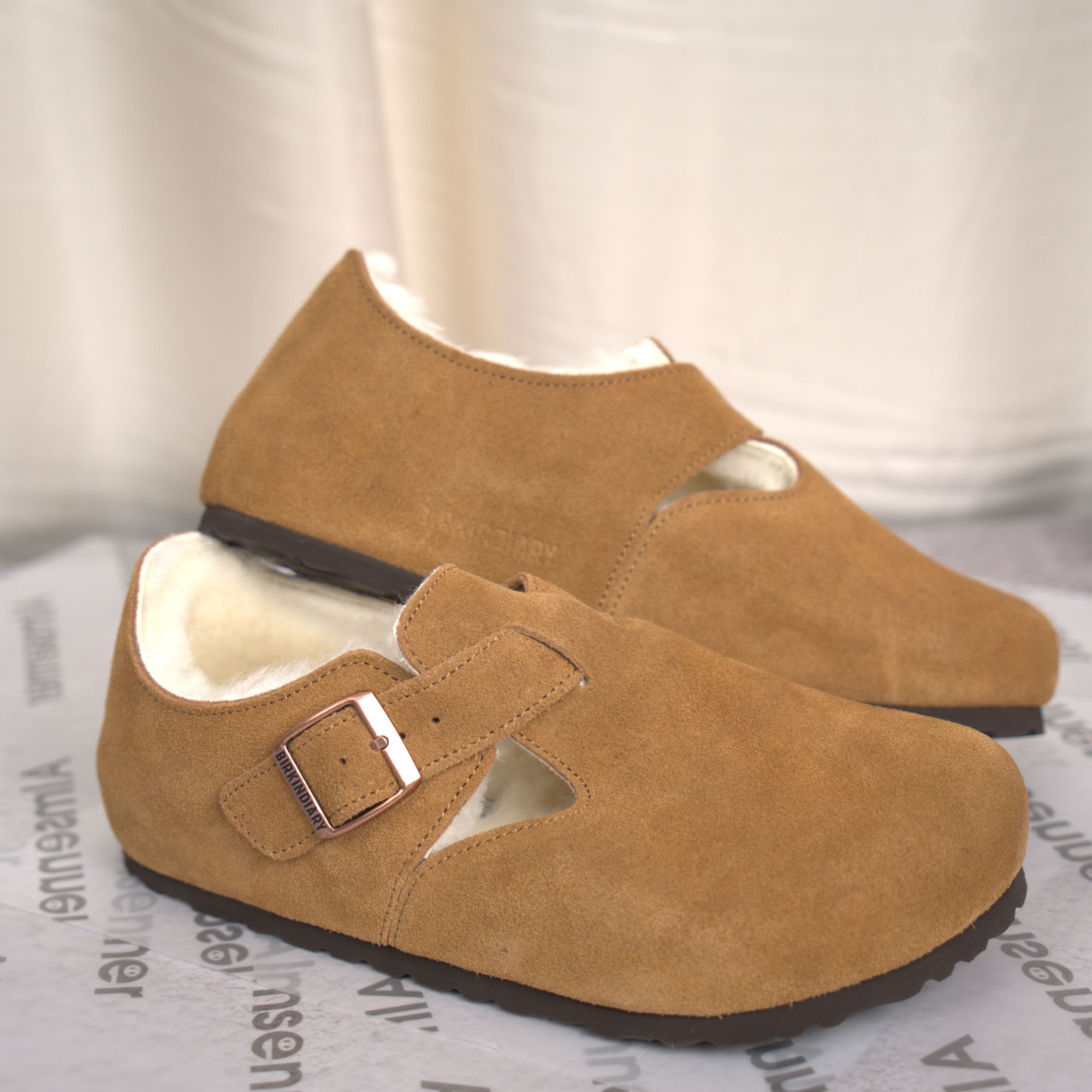 【全包加绒3cm】桑坡爆款勃肯鞋平底软加绒真毛保暖棉鞋秋冬一脚蹬