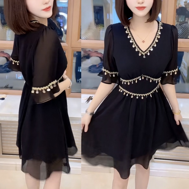 连衣裙女夏季新款洋气V领收腰显瘦气质连衣裙女88888555