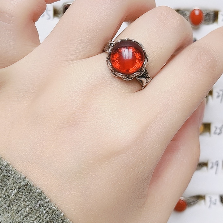 血珀银S925镶嵌戒指