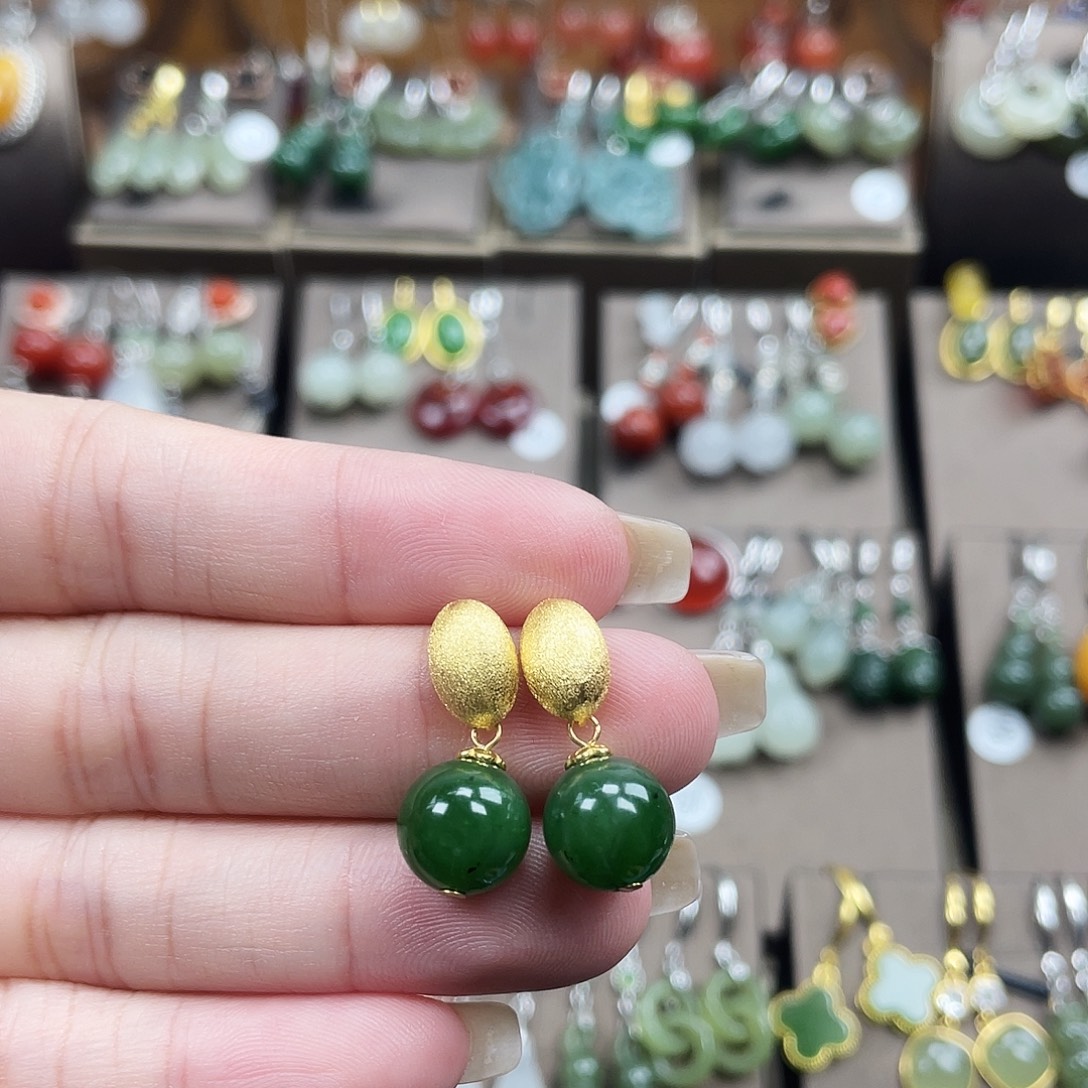 和田玉银S925镶嵌耳饰卡10