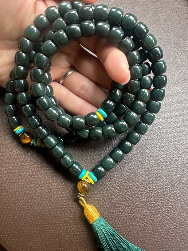 和田玉青玉且末蓝色卡10 直切108 链子