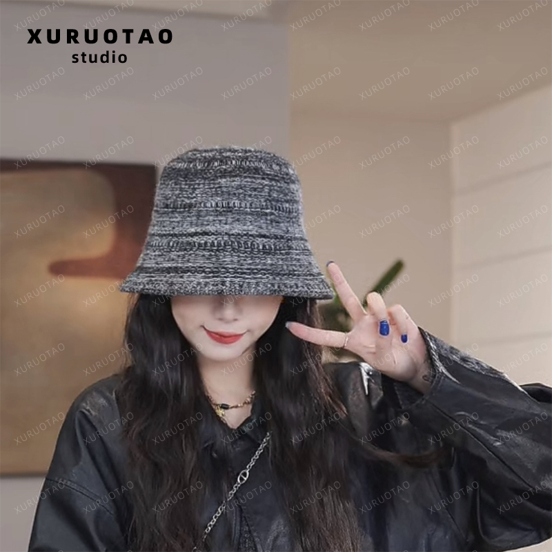XURUOTAO 【毛线盆帽】羊毛百搭时髦氛围感灰白色帽子 T5631