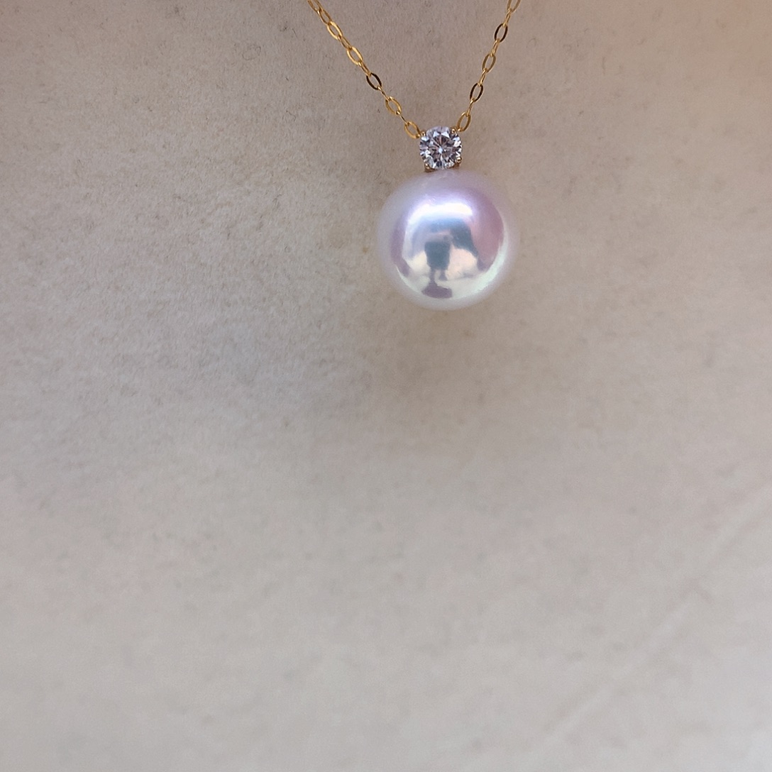 淡水珍珠11-12mm戴妃吊坠18K金镶嵌