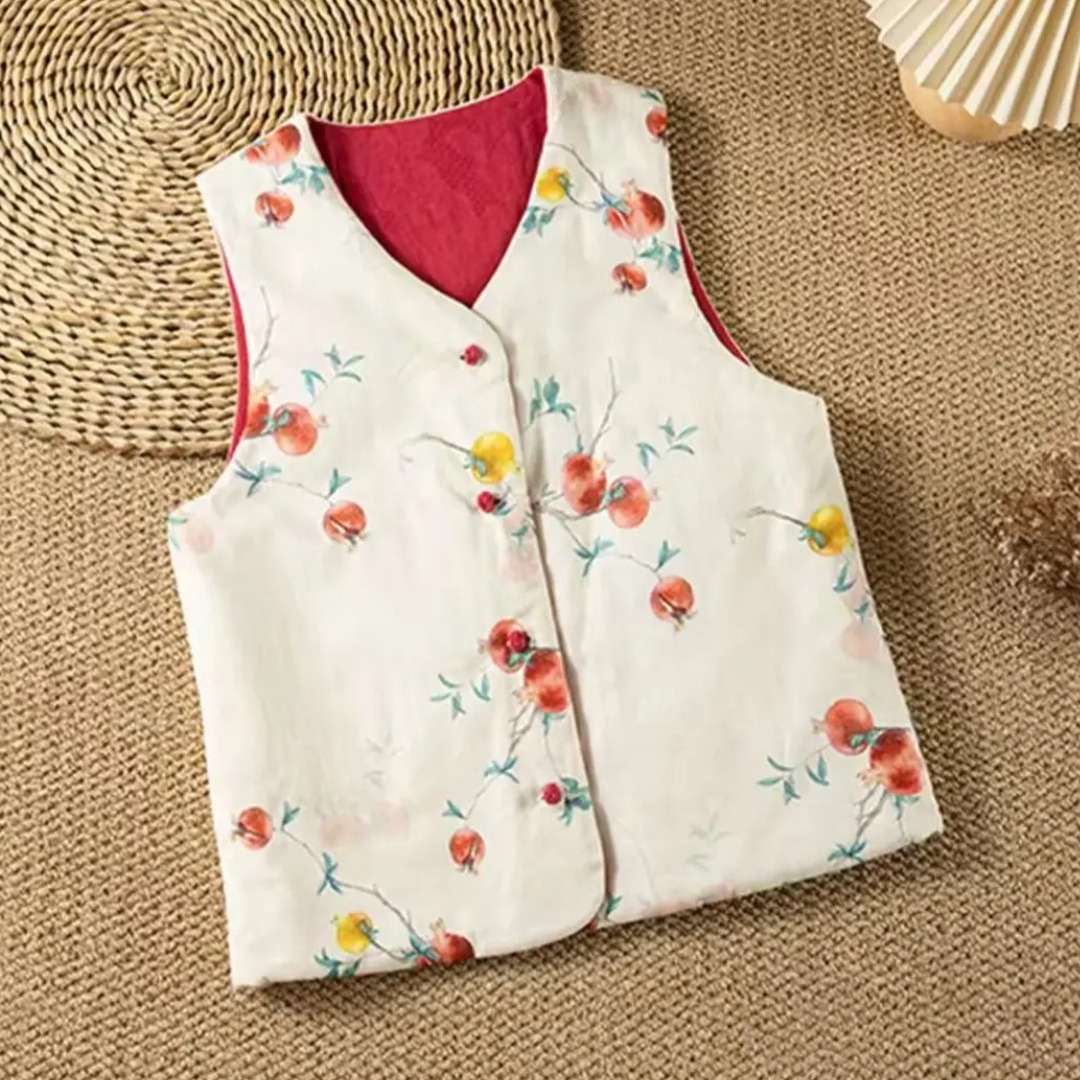 2486国潮中式复古印花新疆长绒棉双面穿夹棉马甲坎肩卿外穿国风