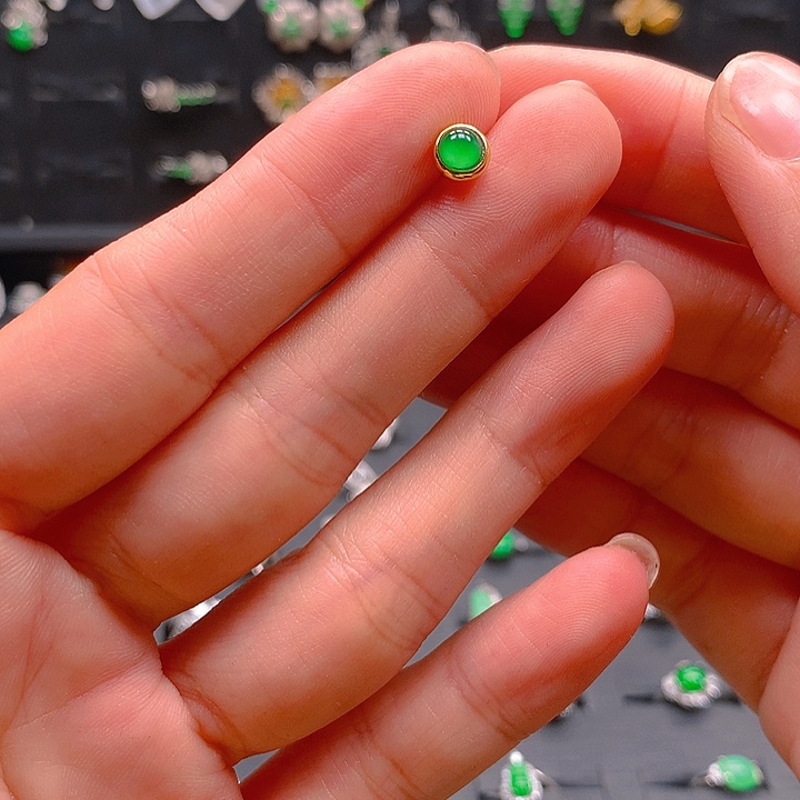 翡翠戒指银S925镶嵌耳钉