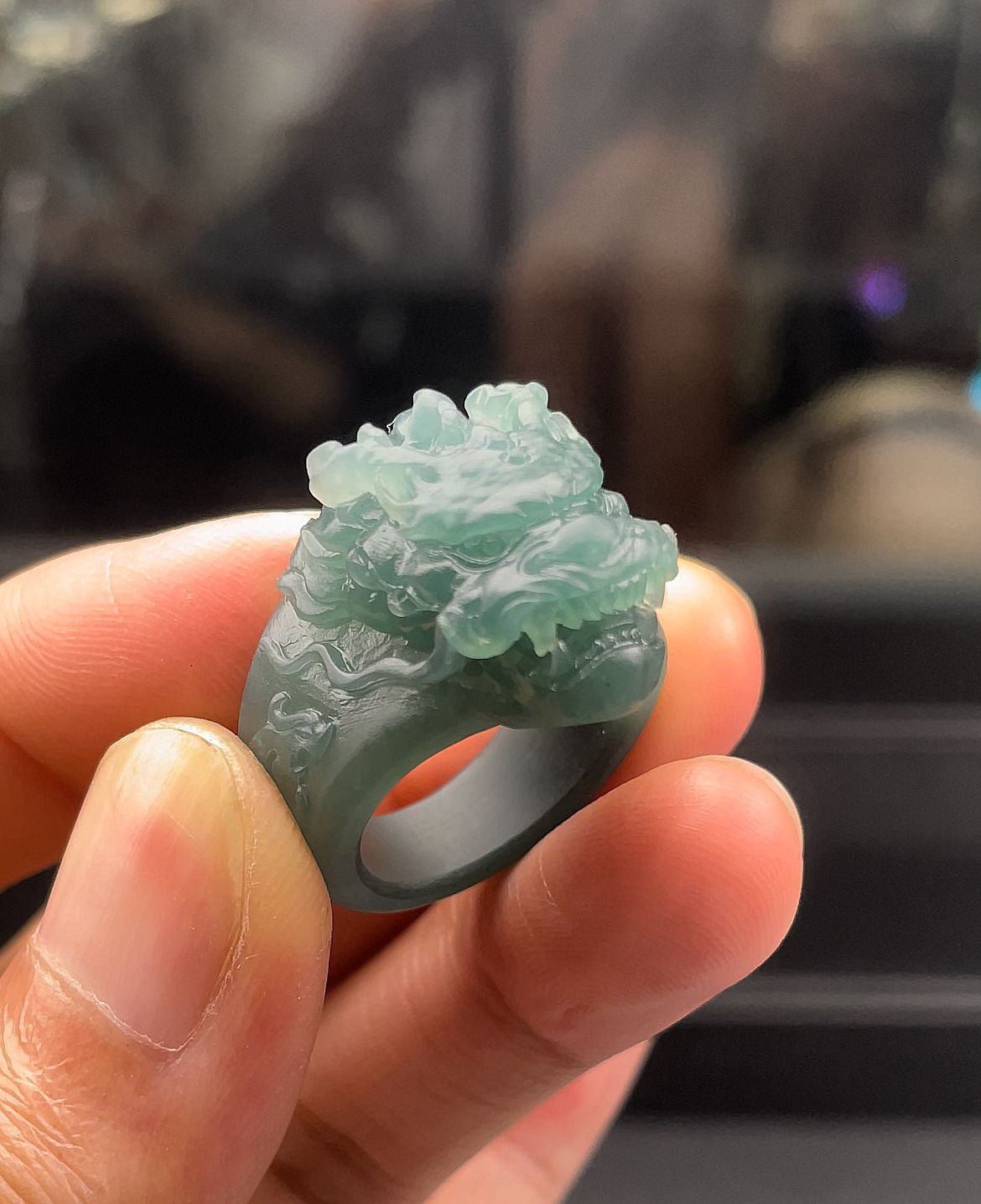 A货翡翠立体龙头戒指扳指宽版指环