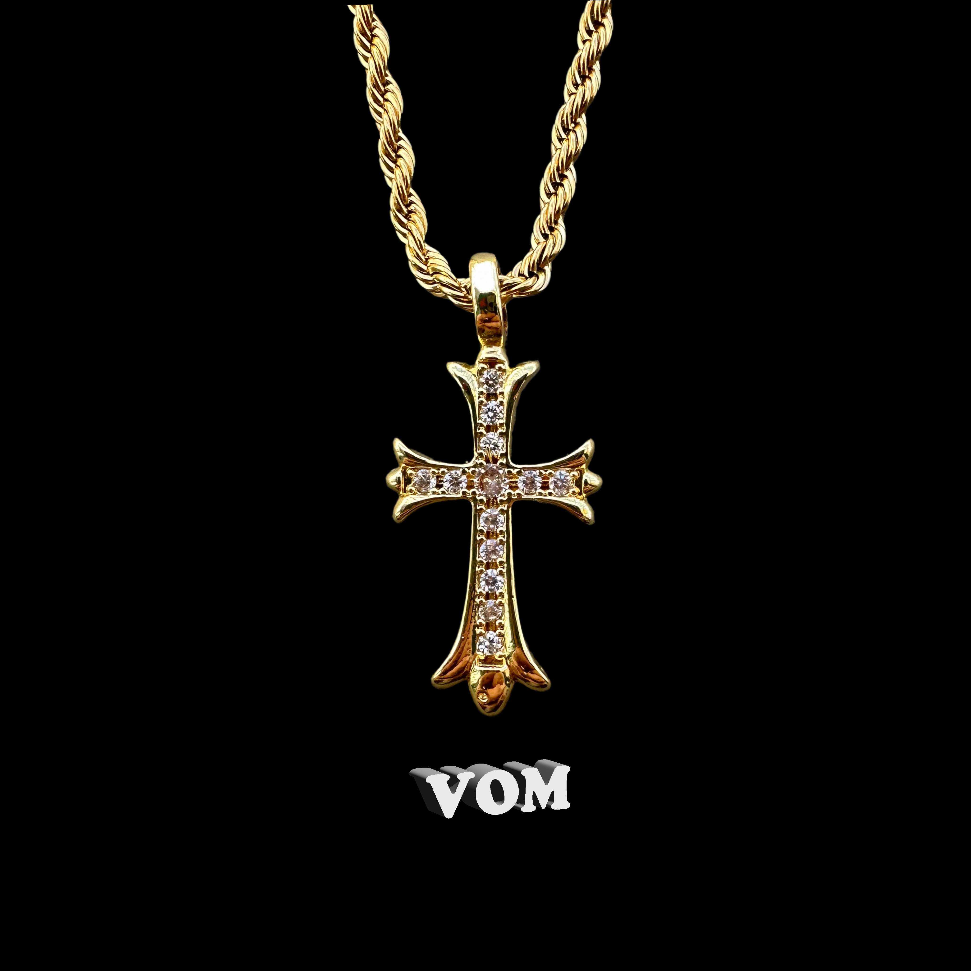 钛钢项链 K罗经典百搭时尚复古欧美个性金银色十字架镶钻坠链项链