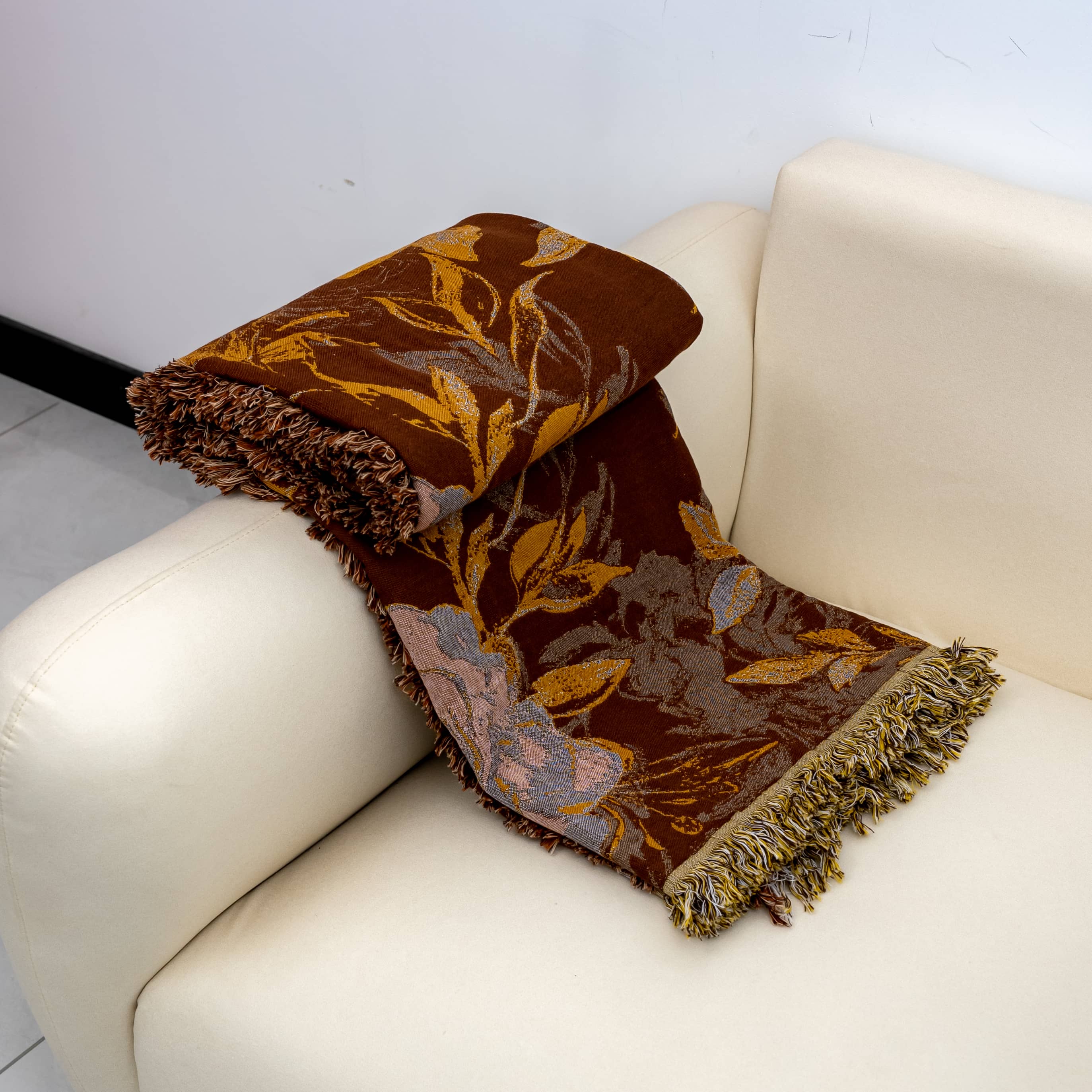 【京かわ会社】流苏盖毯花影深色2*2.3（新）