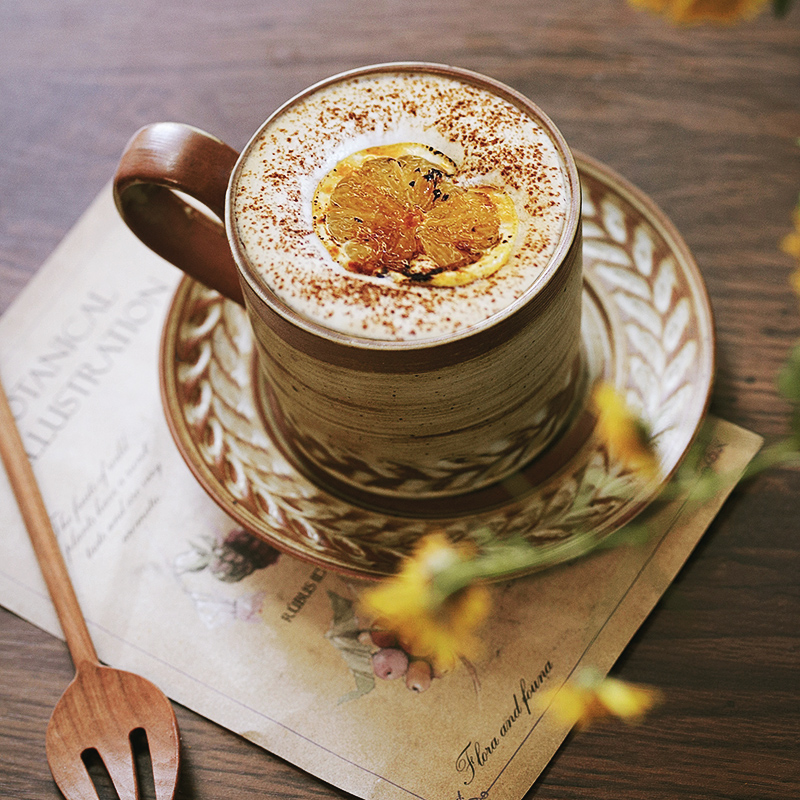 泽滕家 刷釉 咖啡杯碟套装日式复古ins风博主拍照拿铁拉花下午茶