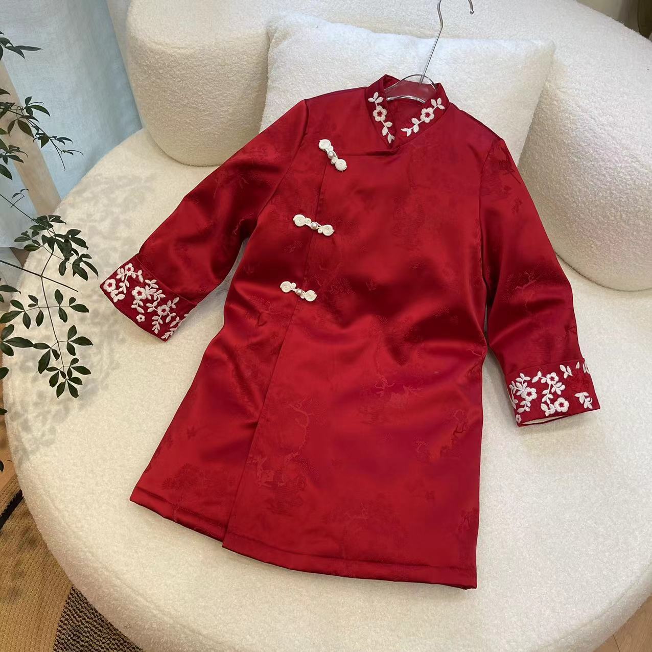 【喜儿定制】冬季新款女童中式红色外套年服汉服裙国风儿童中国风