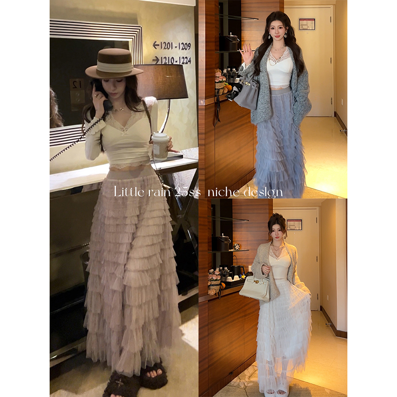 小雨姐姐上新【风铃长裙】时尚蛋糕A字波点网纱半身裙2025新款秋季