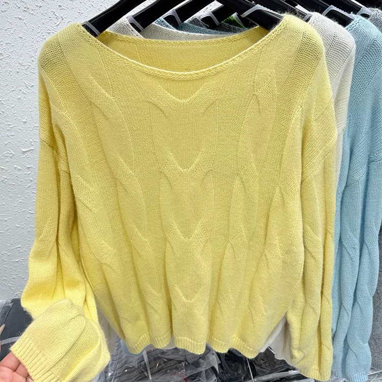 新款时尚圆领大麻花纯色针织衫女宽松显瘦百搭长袖毛衣123