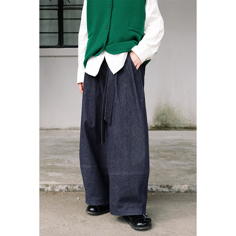 不蔓不枝【理想神裤】纯棉牛仔裤气球裤长裤系带日常通勤百搭冬